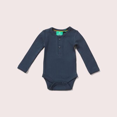 Mitternachtsblauer, gerippter Bio-Babybody mit langen Ärmeln