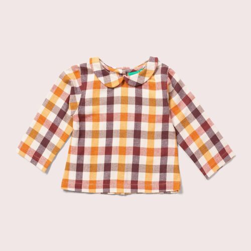 Autumn Leaves Checked Peter Pan Collar Blouse