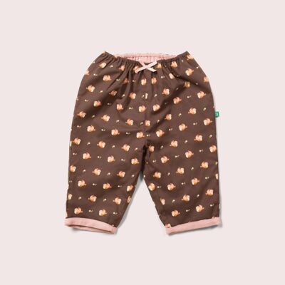 Pantaloni larghi reversibili con uccelli autunnali
