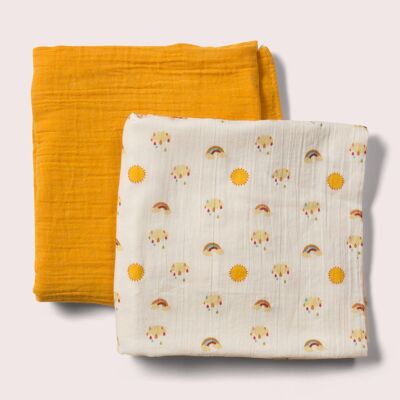 Sunshine & Rainbows Organic Baby Muslin Set - 2 Pack