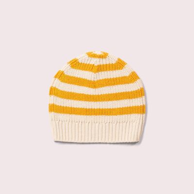 Gold Striped Knitted Beanie Hat