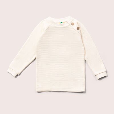 Cream Waffle Long Sleeve Button Raglan Top