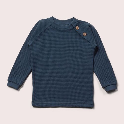 Navy Waffle Long Sleeve Button Raglan Top