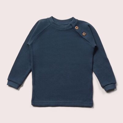 Top raglan a maniche lunghe con bottoni a nido d'ape blu navy