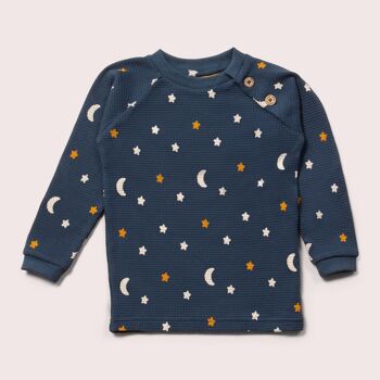 Haut raglan boutonné à manches longues et étoiles gaufrées bleu marine 1