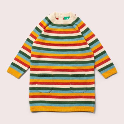 Gestricktes Tunika-Pulloverkleid in Regenbogenfarben