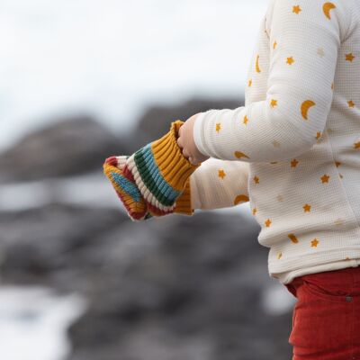 Rainbow Striped Knitted Mittens