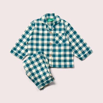 Pyjama boutonné classique à carreaux bleus 1