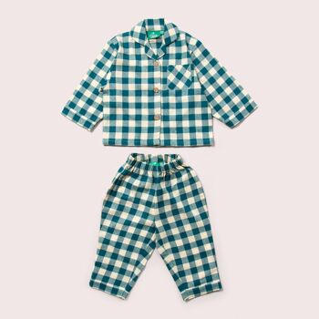 Pyjama boutonné classique à carreaux bleus 3