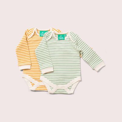 Lot de 2 bodys bio rayés dorés et verts pour bébé