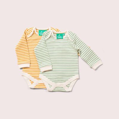 Golden & Green Striped Organic Baby Bodysuit Set - 2 Pack