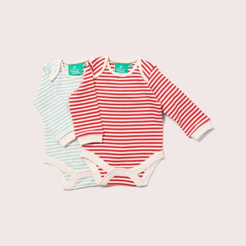 Red & Pale Blue Striped Organic Baby Bodysuit Set - 2 Pack