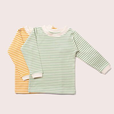 Golden & Green Striped Long Sleeve T-Shirt Set
