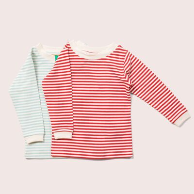 Red & Pale Blue Striped Long Sleeve T-Shirt Set
