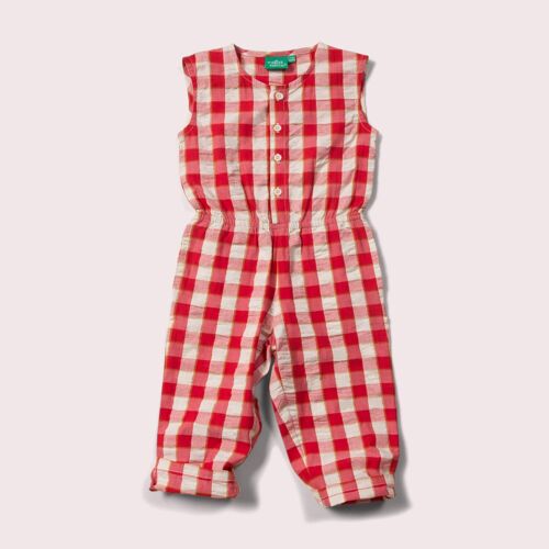 Red Check Cropped Summer Jumpsuit
