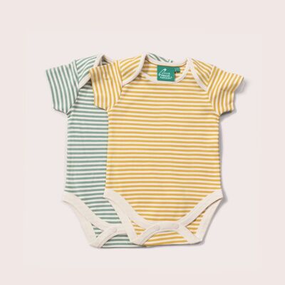 Gold & Green Striped Baby Bodies Set - 2 Pack