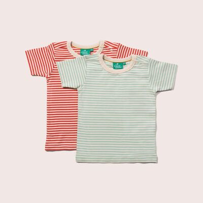 Conjunto de camiseta de manga corta a rayas rojas y azules - Paquete de 2