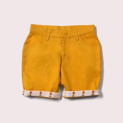 Sonnenschein-Shorts aus goldfarbenem Twill