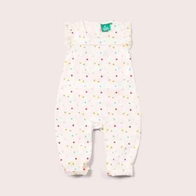 Rainbow Spots Organic Frill Summer Romper