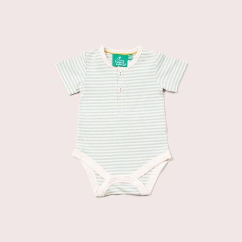 Blue Striped Organic Short Sleeve Baby Bodysuit