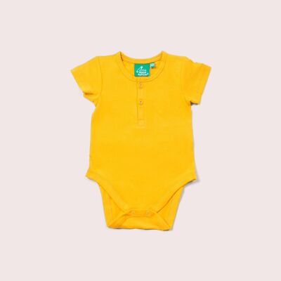 Body de bebé orgánico de manga corta dorado y blanco