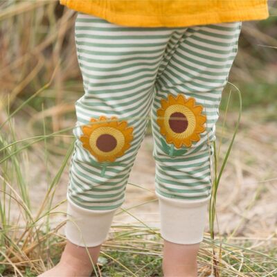 Gestreifte Jogginghose mit Sonnenblumen-Kniebesatz