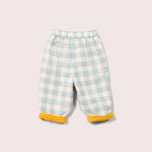Gold & Blue Checkered Reversible Checkered Pull On Trousers