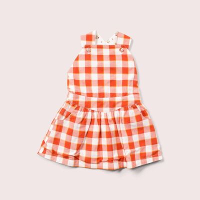 Soft Red Checkered Pinafore Dress