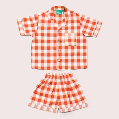 Rot kariertes, durchgeknöpftes Pyjama-Short-Set