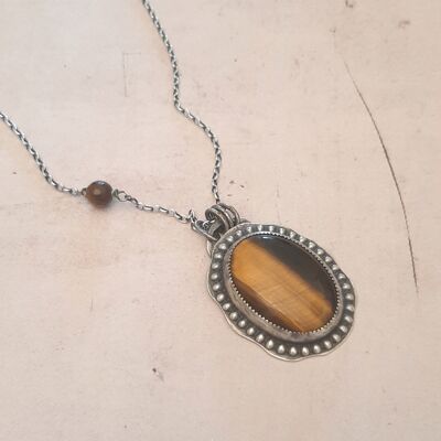 925 Silver Tiger Eye Ethnic Long Necklace