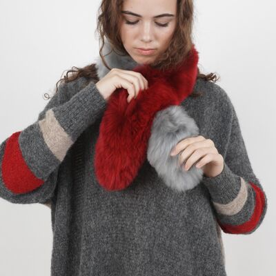 Bufanda de pelo de alpaca corta rojo-gris claro