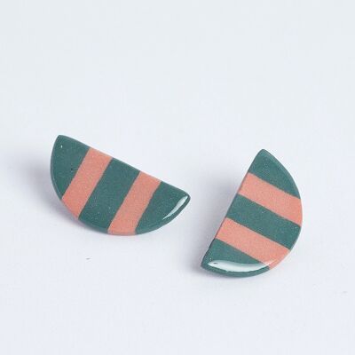 Green Striped Crescent Earrings