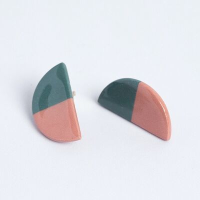 Boucles d'oreilles croissant vert et rose