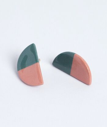 Boucles d'oreilles croissant vert et rose 1