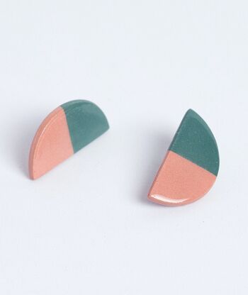 Boucles d'oreilles croissant vert et rose 2