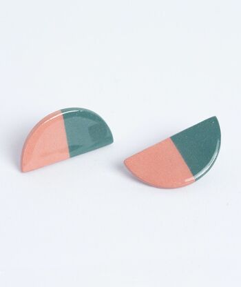 Boucles d'oreilles croissant vert et rose 4