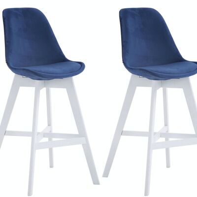 2er Set Barhocker Cannes Samt weiß blau 56x48x112 blauer Samt Holz