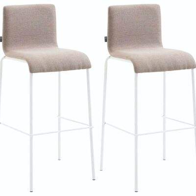 Set of 2 bar stools Kado fabric round flat white taupe 45x43x101 taupe Material metal