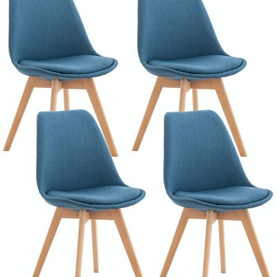 Lot de 4 chaises Linares tissu bleu 50x49x83 simili cuir bleu Wood