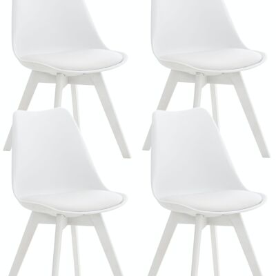 Set di 4 sedie Linares plastica Bianco bianco 50x49x83 Bianco ecopelle bianca Legno