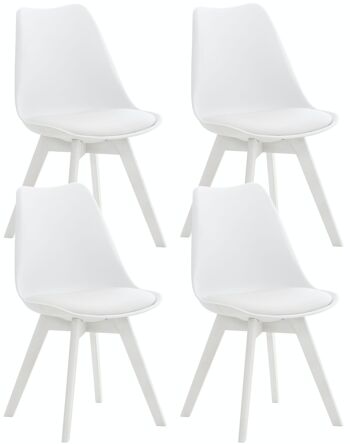 Lot de 4 chaises Linares plastique Blanc blanc 50x49x83 Cuir artificiel blanc blanc Bois 1