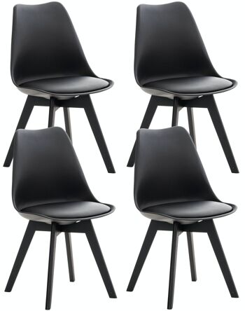 Lot de 4 chaises Linares plastique noir noir 50x49x83 similicuir noir noir Bois 1