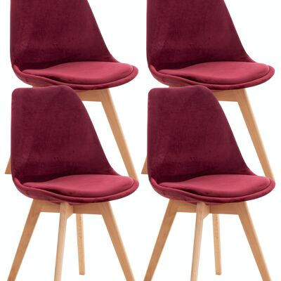 Set of 4 chairs Linares velvet bordeaux 50x49x83 bordeaux artificial leather Wood