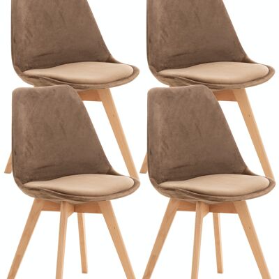 Conjunto de 4 sillas Linares terciopelo marrón 50x49x83 polipiel marrón Madera