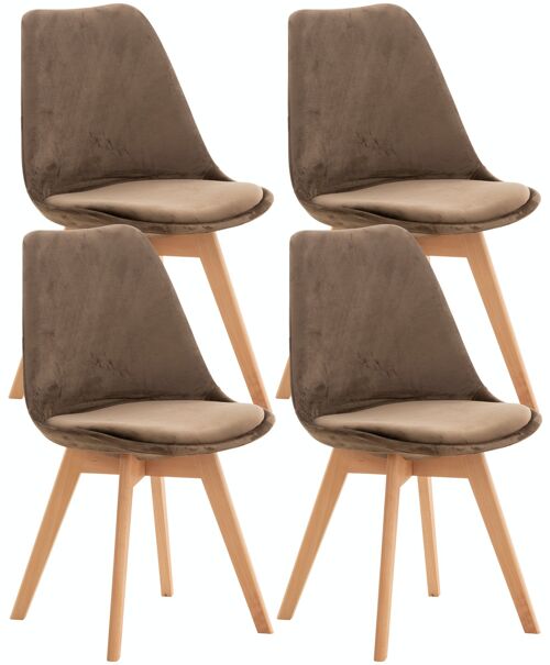 Set van 4 stoelen Linares fluweel donker bruin 50x49x83 donker bruin kunstleer Hout