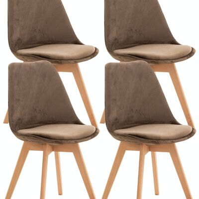 Conjunto de 4 sillas Linares terciopelo marrón oscuro 50x49x83 cuero artificial marrón oscuro Madera