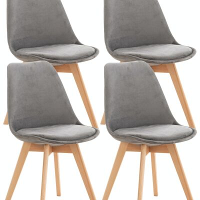 Set of 4 chairs Linares velvet Gray 50x49x83 Gray artificial leather Wood