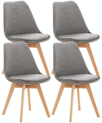 Lot de 4 chaises Linares velours Gris 50x49x83 Similicuir gris Bois 1