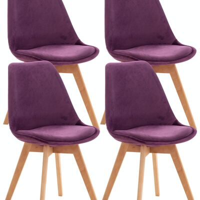 Lot de 4 chaises Linares velours violet 50x49x83 simili cuir violet Bois