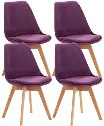 Lot de 4 chaises Linares velours violet 50x49x83 simili cuir violet Bois 1